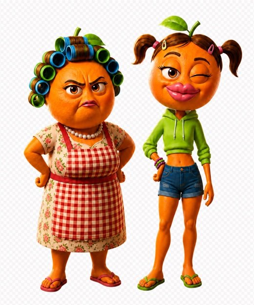 Personagens de laranja exibidas na tela de um celular